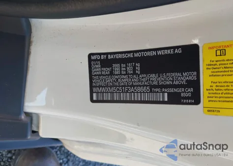 2015 Mini Hardtop Cooper из США, поврежденный, VIN WMWXM5C51F3A58665